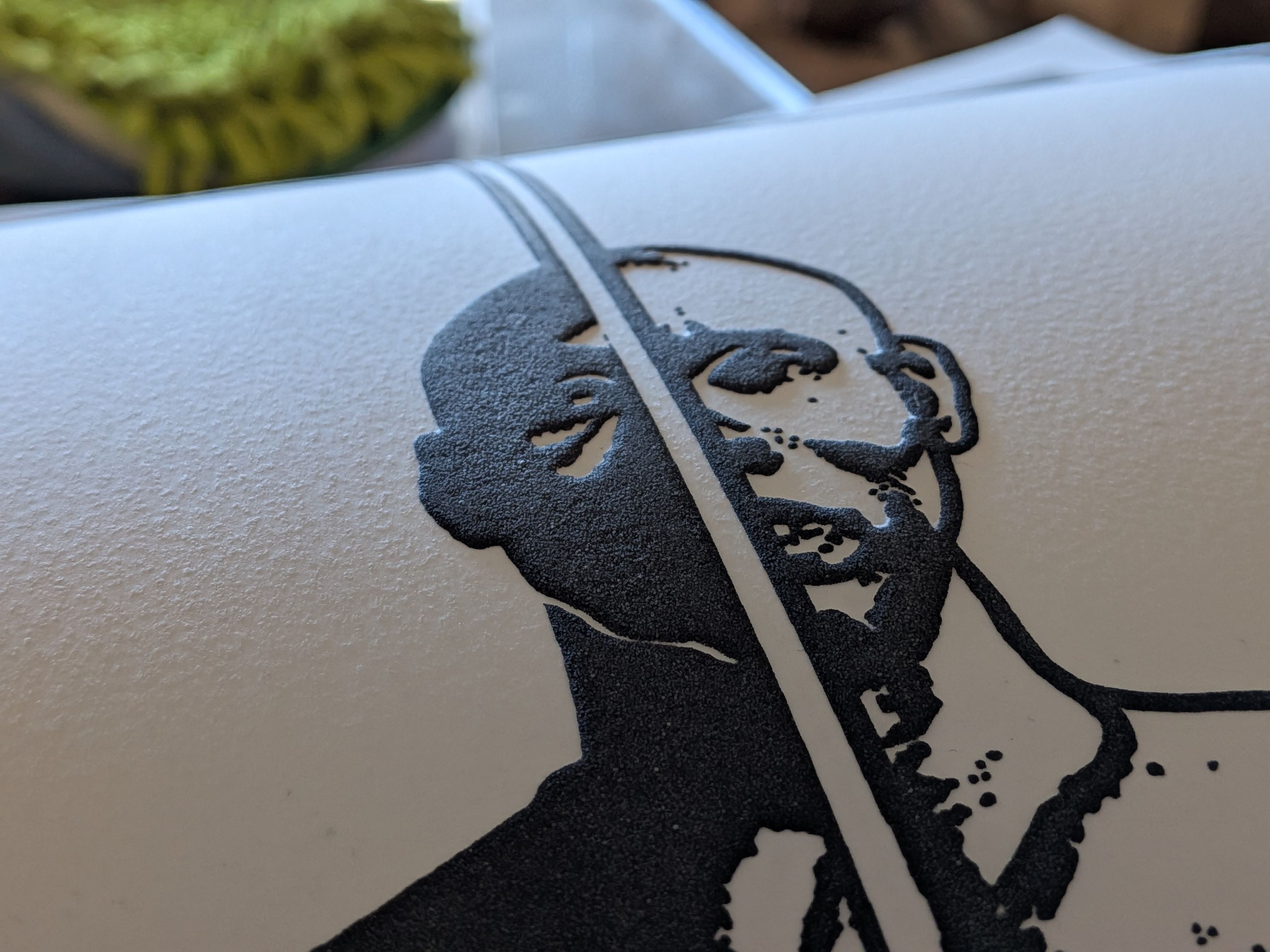 Close up photo of the swell form print showing the area around Lynn Manning's head.